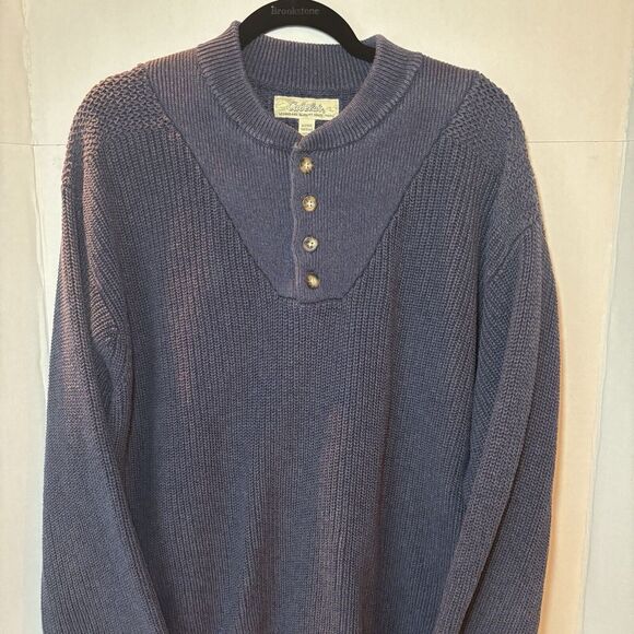 Cabela's Men's Sweater Size XLT Tall Navy‎ Blue Chunky Knit Quarter Button Heavy - Picture 2 of 11